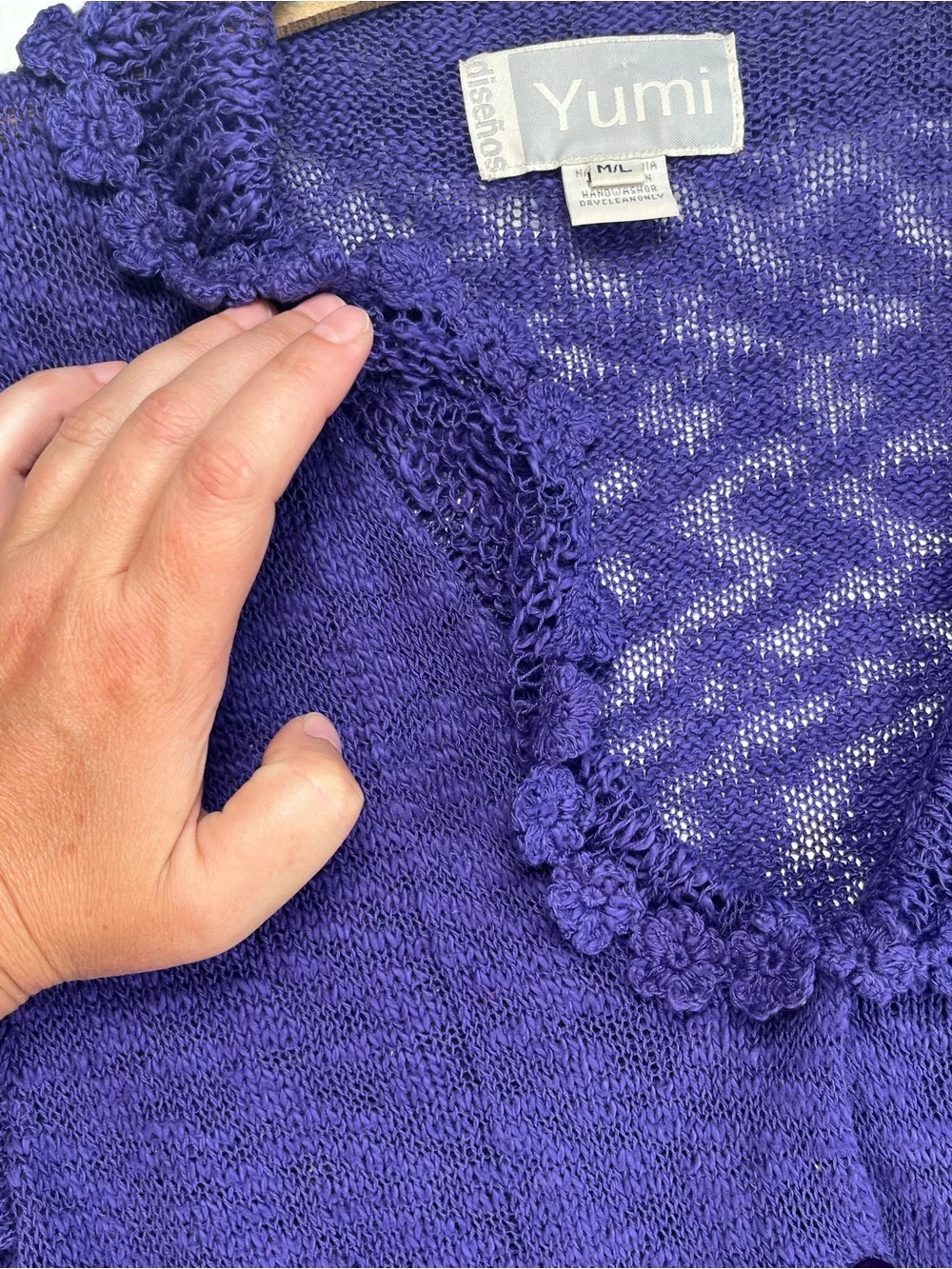 Yumi Diseños Y2K Purple Knit Duster Cardigan Crochet Cotton Sweater M/L Bolivia